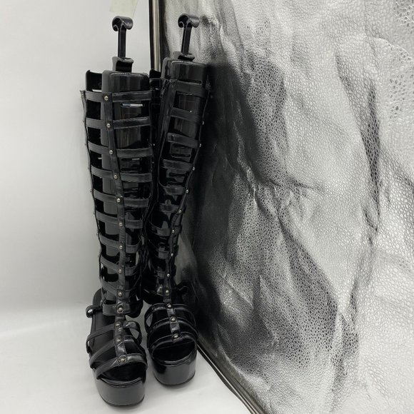 FSJ Black Knee High Gladiator Sandals Platform - Picture 4 of 9